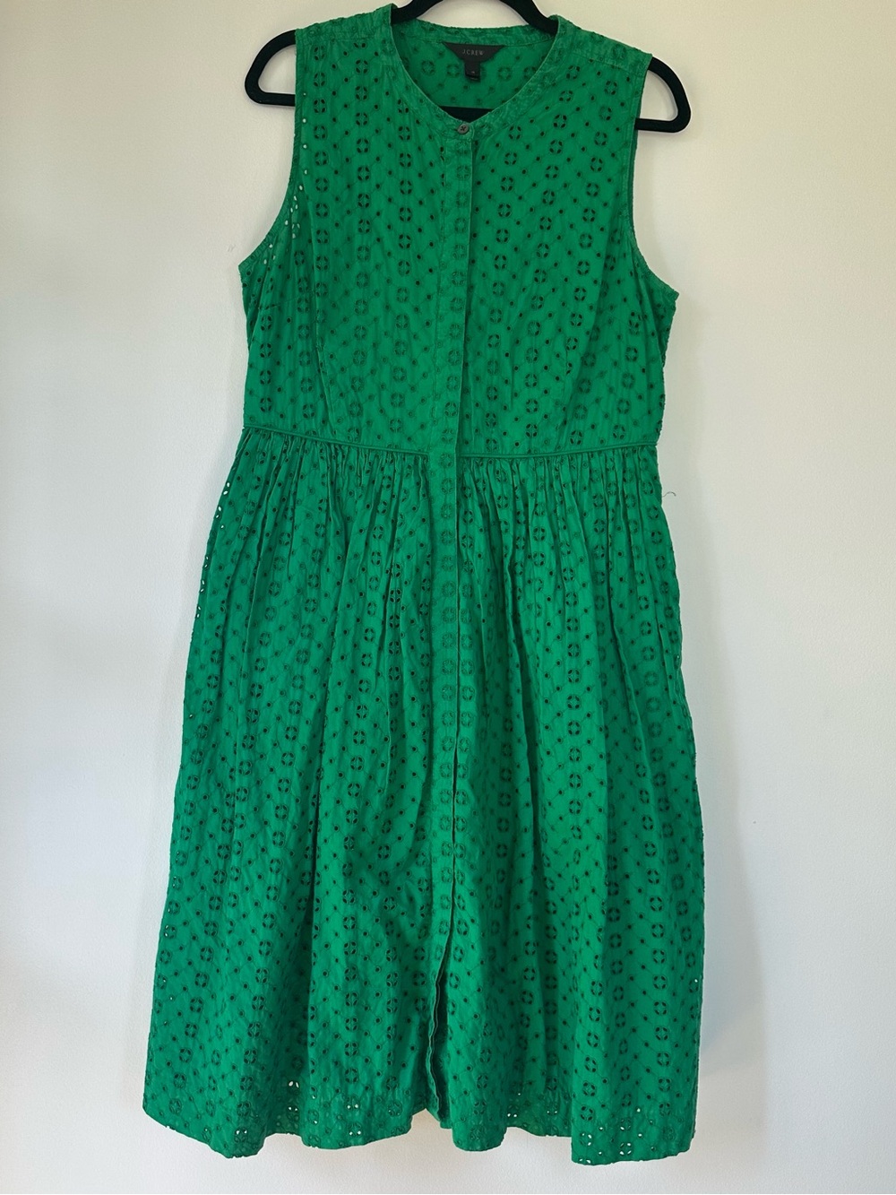 J. Crew Eyelet Sleeveless Shirtdress in Kelly Green